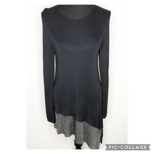 Eileen Fisher black metallic asymmetrical hem knit tunic top size Small